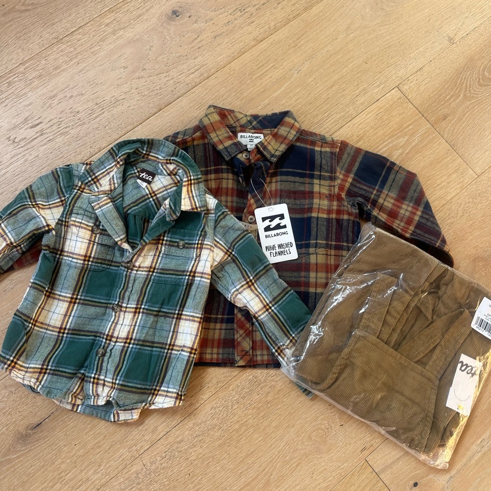 Billabong and tea collection. Kids Plaid Button Down Shirt - Green and Navy